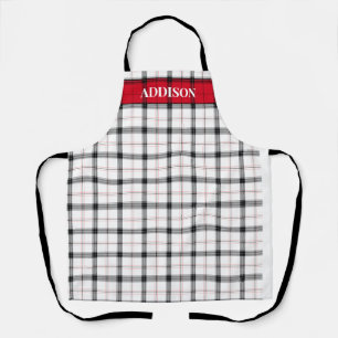 Red White Plaid Christmas monogram Personalised Apron