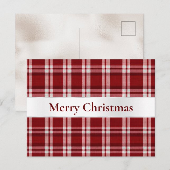Red White Plaid Christmas Postcard (Front/Back)