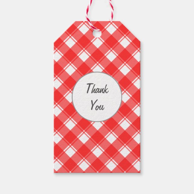 Red White Plaid Custom Thank You Gift Tag (Front)