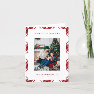 Red White Plaid Folded Holiday Card