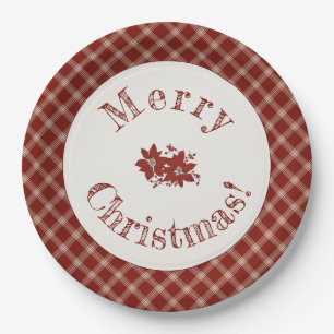Red & White Plaid Holiday Paper Plate