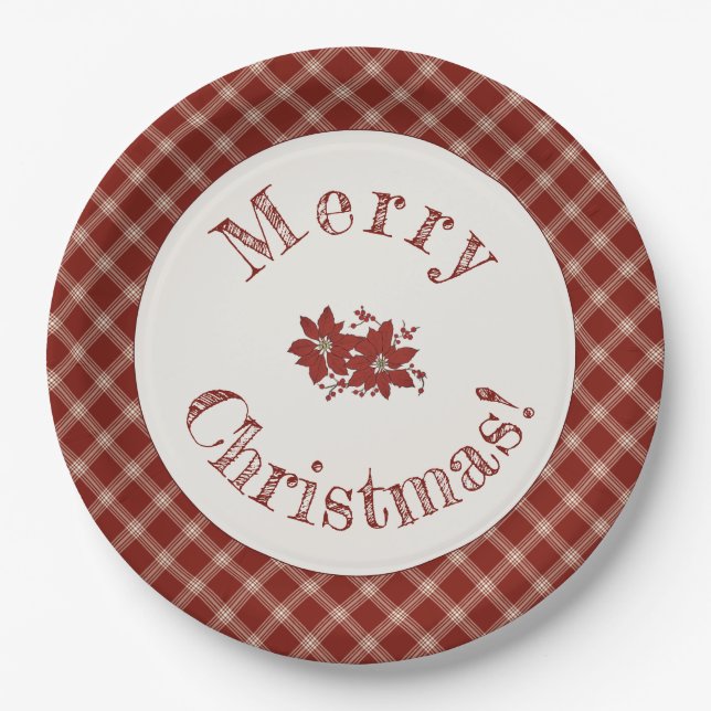 Red & White Plaid Holiday Paper Plate (Front)