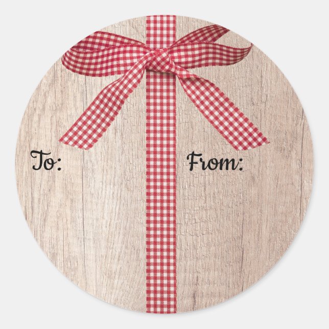 Red & White Plaid Ribbon Bow  Christmas Gift Label (Front)