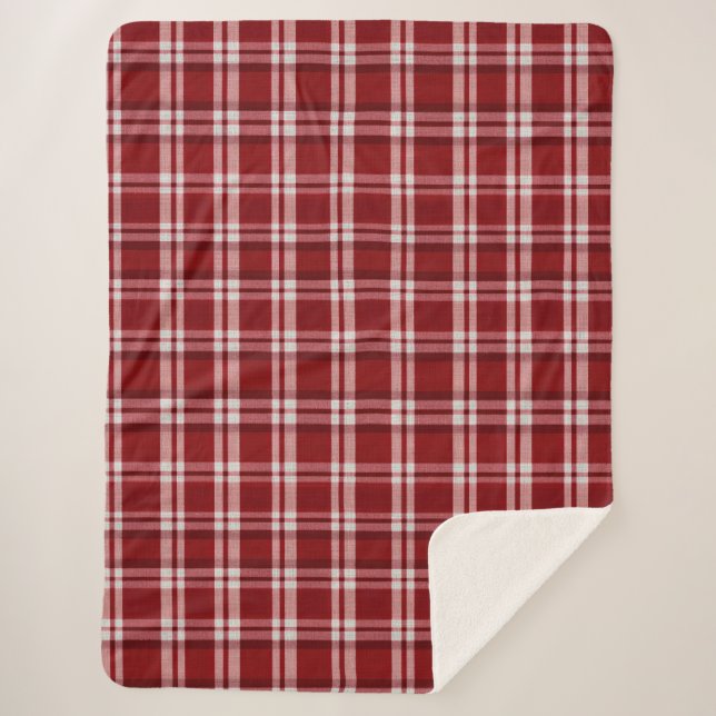 Red White Plaid Sherpa Blanket (Front)