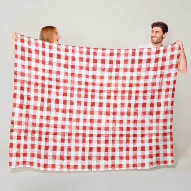 Red White Plaid Stripes Birthday Fleece Blanket (In Situ)