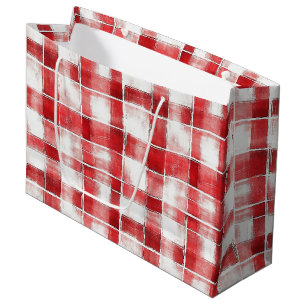 Red White Plaid Stripes Birthday Large Gift Bag