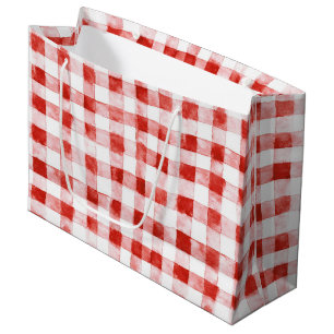 Red White Plaid Stripes Birthday Large Gift Bag