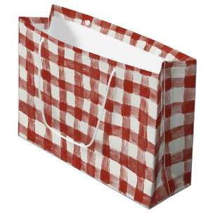 Red White Plaid Stripes Birthday Large Gift Bag
