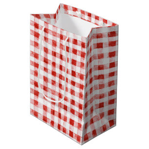 Red White Plaid Stripes Birthday Medium Gift Bag