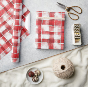 Red White Plaid Stripes Birthday Wrapping Paper