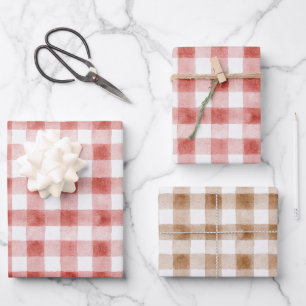 Red White Plaid Stripes Birthday Wrapping Paper Sheet