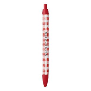 Red White Plaid Stripes  Black Ink Pen