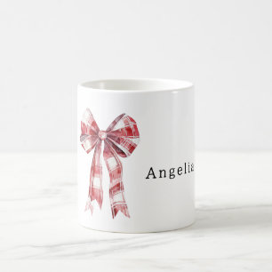 Red White Plaid Stripes Bow Coffee Mug