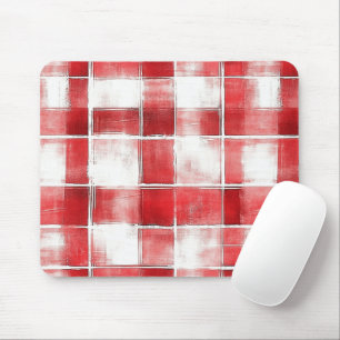 Red White Plaid Stripes Mouse Mat