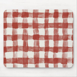 Red White Plaid Stripes Mouse Mat