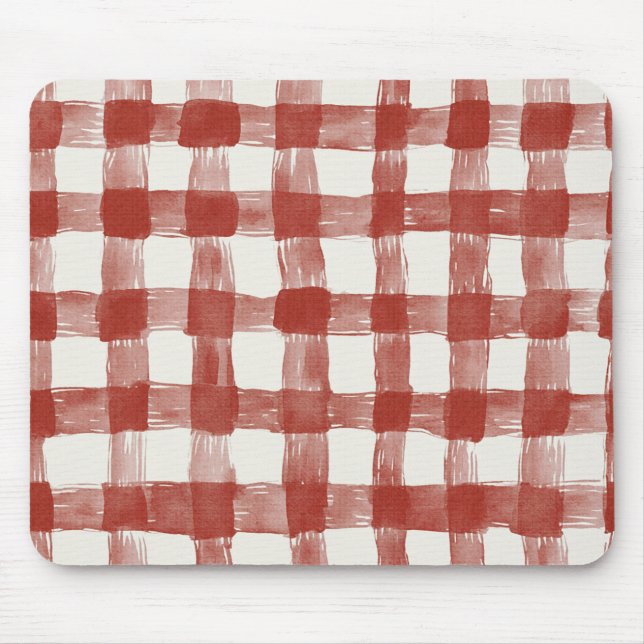 Red White Plaid Stripes Mouse Mat (Front)