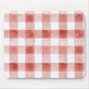 Red White Plaid Stripes Mouse Mat