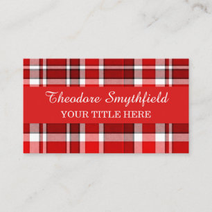 Red White Plaid Tartan Business Card