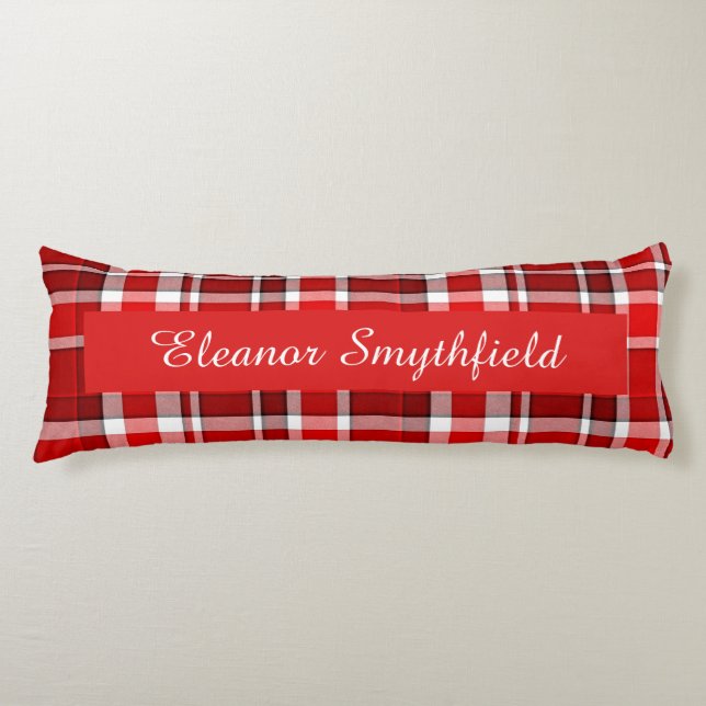 Red White Plaid Tartan Custom Body Cushion (Front)