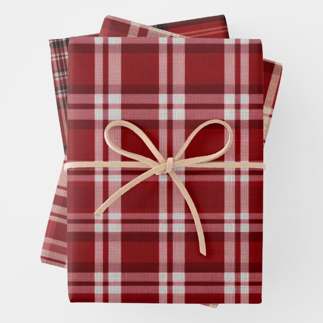 Red White Plaid Wrapping Paper Sheet (In situ)