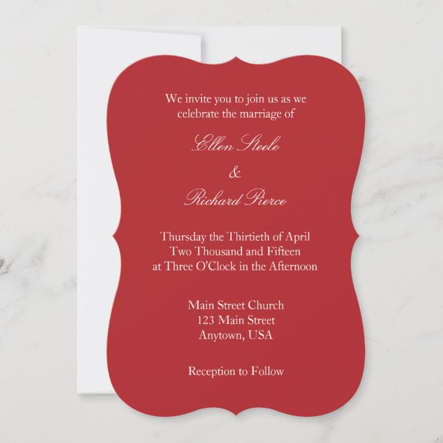 Red White Plain Simple Wedding Invitation (Front)