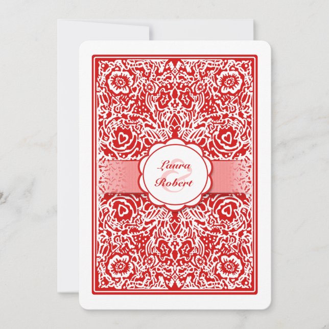 Red & White Playing Card - Hearts Wedding Invite (Front)