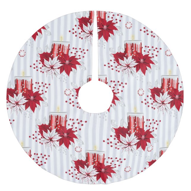 Red &White Poinsettia Christmas  Brushed Polyester Tree Skirt (Front)