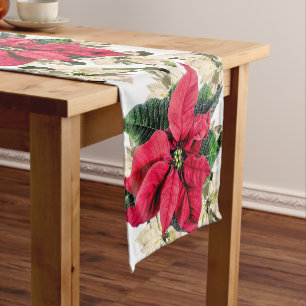Red & White Poinsettia Holiday Table Runner