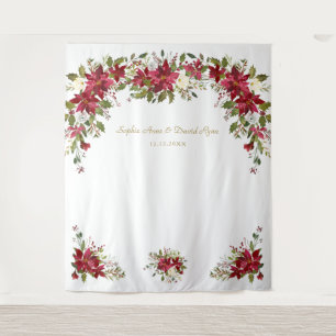 Red White Poinsettia Wedding Photo Booth Backdrop Tapestry