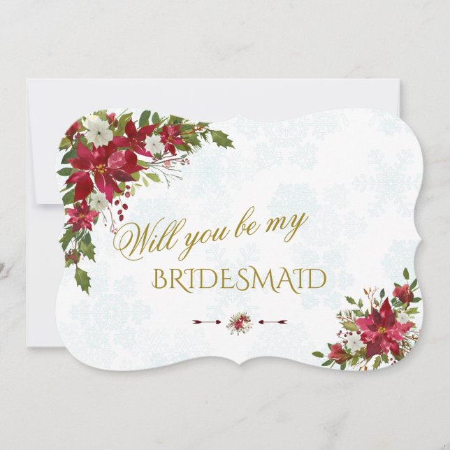 Red White Poinsettia Will You Be My Bridesmaid Invitation (Front)