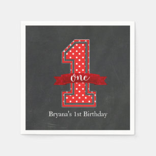 Red & White Polka Dot 1 One 1st Birthday Party Napkin
