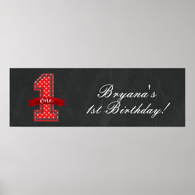 Red & White Polka Dot 1 One 1st Birthday Party Poster (Front)