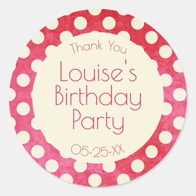 Red White Polka Dot Classic Round Sticker (Front)