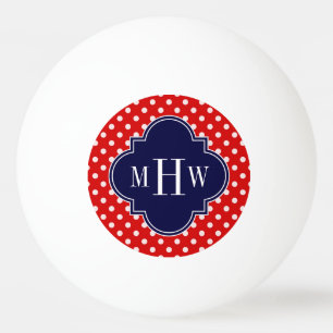 Red White Polka Dot Navy Quatrefoil 3 Monogram Ping Pong Ball
