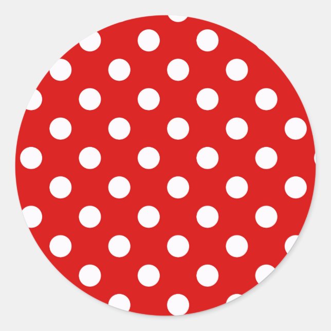 Red & White Polka Dot Pattern Classic Round Sticker (Front)