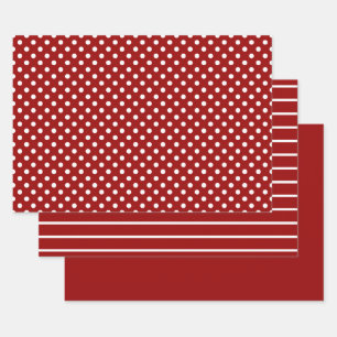 Red White Polka Dot Stropes Wrapping Paper Sheet