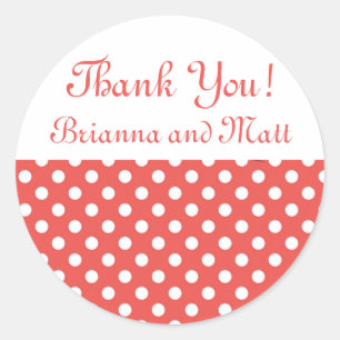 Red & White Polka Dot Thank You Wedding Sticker