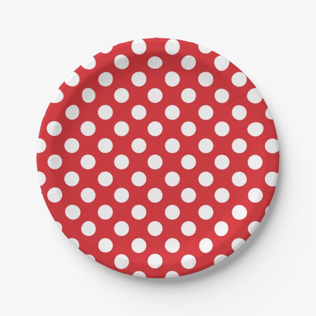 Red & White Polka Dots Birthday Party Paper Plate (Front)