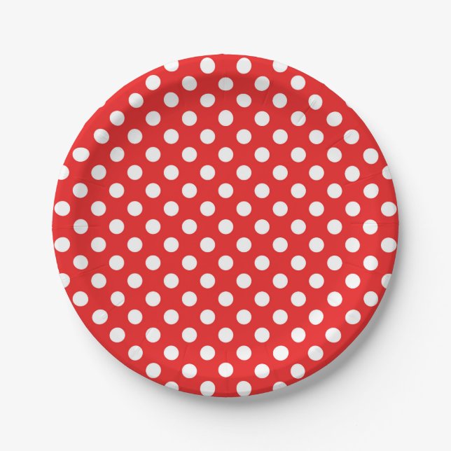 Red & White Polka Dots Birthday Party Paper Plate (Front)