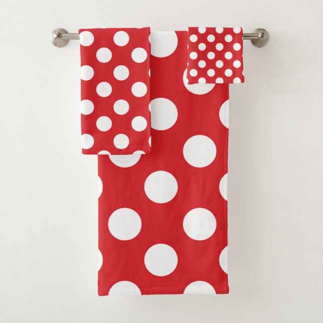 Red & White Polka Dots Dot Bath Towel Set (Insitu)