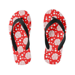 Red White Polka Dots Floral Illustration Design Kid's Flip Flops