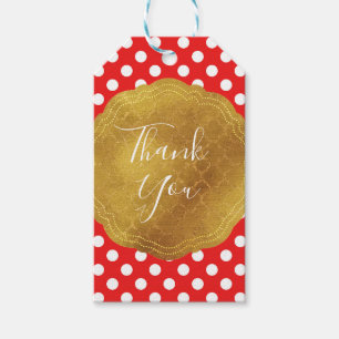 Red & White Polka Dots Gold Glam Party Gift Tags