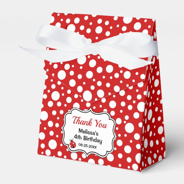 Red White Polka Dots Ladybug Frame Kids Birthday  Favour Box (Front Side)