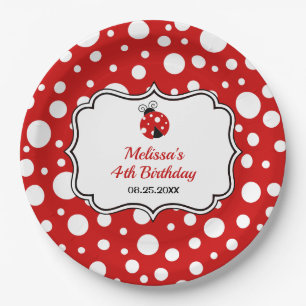 Red White Polka Dots Ladybug Frame Kids Birthday  Paper Plate