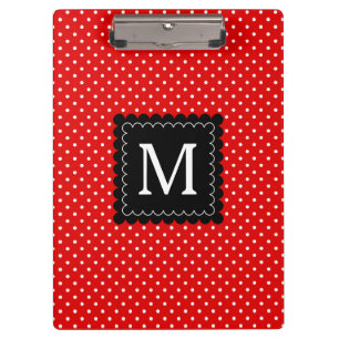 Red White Polka Dots Pattern Black Monogram Design Clipboard