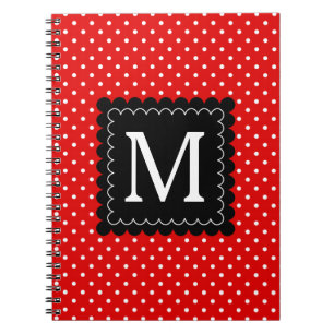 Red White Polka Dots Pattern Black Monogram Design Notebook