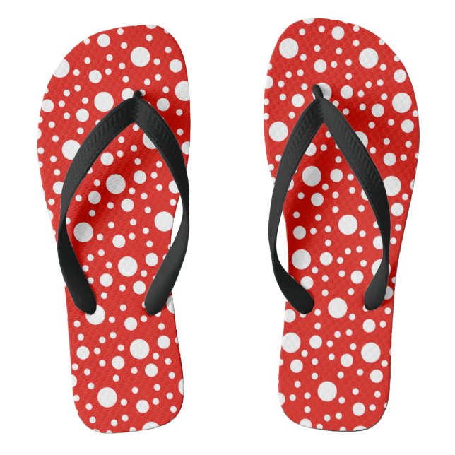 Red White Polka Dots Spot Flip Flops (Footbed)