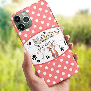 Red & white polkadot, cute kittens custom iPhone 13 case
