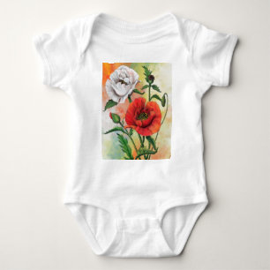 Red White Poppies Baby Bodysuit