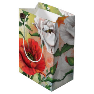 Red White Poppies Gift Bag Flowers